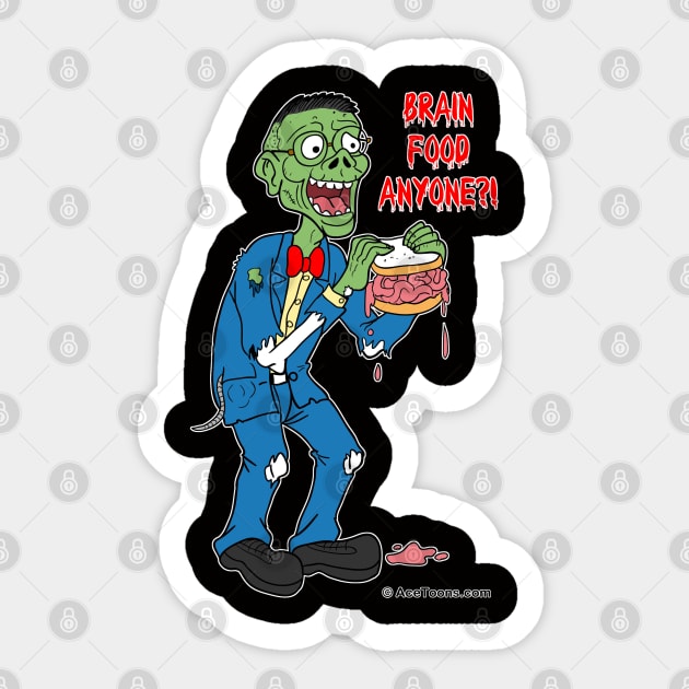 Nerd Zombie Eating Brain Sandwich Sticker by AceToons